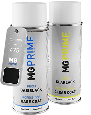 MG PRIME Billack Spray can set för BMW 475 Blacksapphire Perlcolor/Black Sapphire Metallic Base coat klarlack spray can 400ml