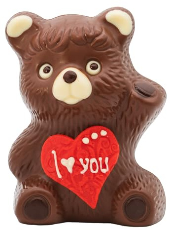 Schokolade Bär I Love you aus feinster Vollmilch-Kuvertüre mit Marzipan Herz - Deutsche Handarbeit ideal als Geschenk - 200g