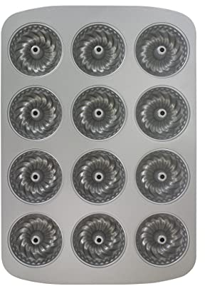 PME Non Stick 12 Cup Mini Fluted Ring Pan, Carbon Steel, CSB123