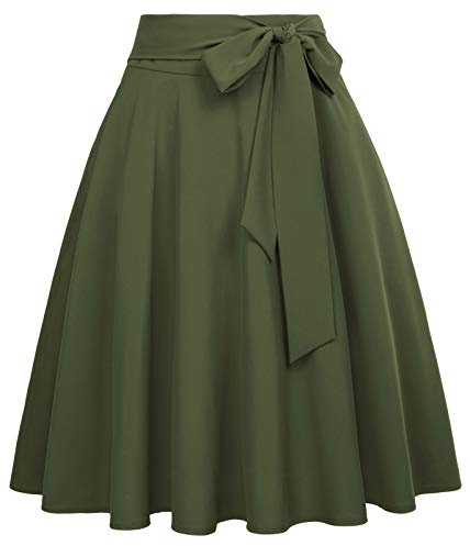 Belle Poque Midi Jupe Evasee Femme Mi Longue Pin Up Annee 50 Vert Olive Foncé XL BP561-15