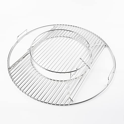 LOKHING Hinged Grill Grates Replacement for Weber 57cm Charcoal grills, Gourmet System, Chrome plated Cooking Grids For Weber 8835, One-Touch, Performer, Bar-B-Kettle and Master-Touch Charcoal Grills