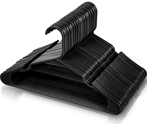 Utopia Home Premium Plastic Clothes Hangers - 50 Pack Durable Slimline Hangers with Trouser Bar & Shoulder Grooves, Space Saving Non-Slip Design for Coats, Jackets, Shirts & Suits - Black