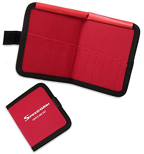 SPEEDWOX Werkzeugtasche mit 10 Taschen, Werkzeug-Aufbewahrungstasche für Mini-Schraubenschlüssel, SAE 5/32-7/16 Zoll, rotes Segeltuch, Werkzeug-Organizer mit Schutzklappe