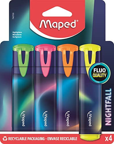Maped - 4 Surligneurs Nightfall - Confort d'Écriture, Efficace