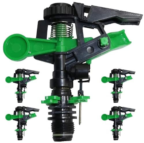 Suinga Pack 5 Aspersor de Riego Agricola 1/2 | Aspersores de riego cesped de 6 a 12 m | Aspersor Sectorial para Jardin y Agricultura, Verde