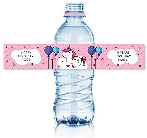 15 personalisierte Flaschenaufkleber für Partys und Geburtstage. Aufkleber mit Namen zum Aufkleben auf 33 cl Wasserflaschen. Wasser-, kühlschrank- und spülmaschinenfest.