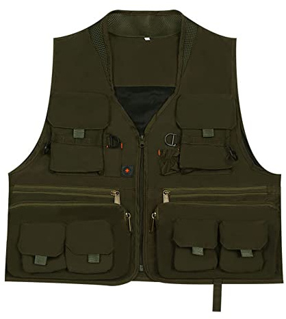 GUOCU Uomo unisex all'aperto Gilet da pesca a Mosca Multitasche Traspirante Sport Giacche leggere Gilet Cappotto Fotografia Campeggio Caccia Abbigliamento da lavoro ArmyVerde 3XL
