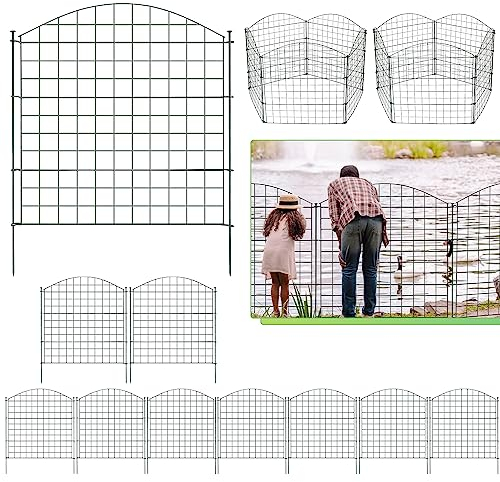 Cecaylie Teichzaun, Gartenzaun mit 10 Zaunelemente und 12 Befestigungsstäben, Steckzaun Metall, Gitterzaun Set ür den Garten, Zaun für Hunde, Oberbogen