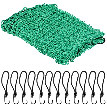 Relaxdays Anhängernetz 3 x 4 m, mit 12 Haken, Eckmarkierungen, Gummiseil, Anhänger Ladungssicherung, Abdecknetz, grün