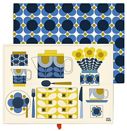 Orla Kiely Vase Flower Print Set of 2 Tea Towels for Kitchen Blue/Multi 100% Cotton