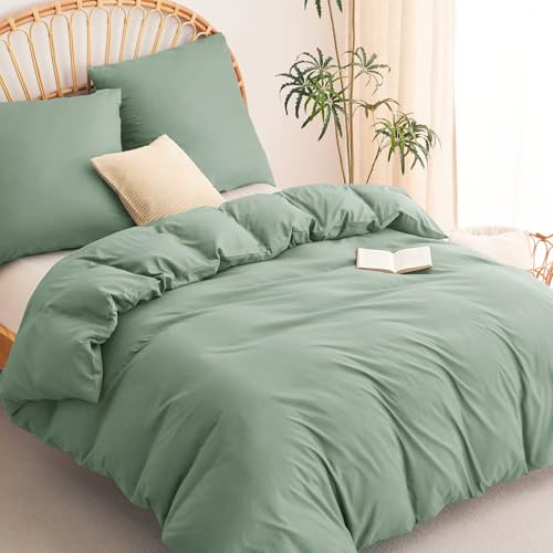 WAVVE Bettwäsche 200x200 3teilig Salbeigrün - 80x80 Kissenbezüge | Mikrofaser Bettbezug 200x200cm mit 2 Kissenbezüge 80x80cm, 2x2 m Bettwäsche-Sets mit Reißverschluss, Oeko-TEX, Weich