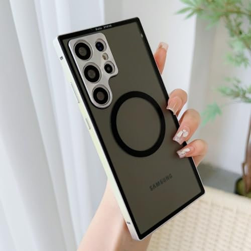 Auto Popup Aluminum Metal Bumper Matte Case For Samsung Galaxy S23 Ultra S22 Plus Magnetic Cover Metal Camera Protector,Silver,For Samsung S24Plus