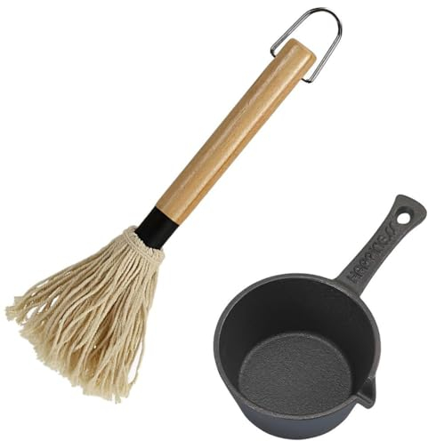 HyzaPhix Ensemble De Casseroles en Fonte Et De Brosses pour Barbecue, Ensemble De Badigeonnage pour Griller, Accessoires De Barbecue pour Fumoir à Viande, Cadeau pour Homme