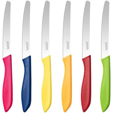 LAZAHOME Brotmesser,Brötchenmesser Set 6-teilig，Edelstahl - Brotmesser mit Wellenschliff，Bäckermesser，23.2 CM，Scharfe Messerklinge mit Ergonomischem Griff，Für verschiedene Brotsorten，Mehrfarbig