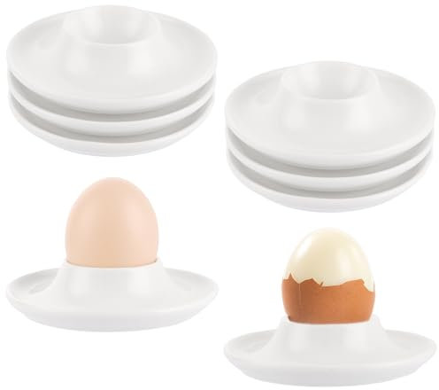 Oungy Lot de 8 coquetiers blancs en porcelaine - 10 x 10 cm - Empilables - Ronds - En faïence - Pour cuisine, salle à manger