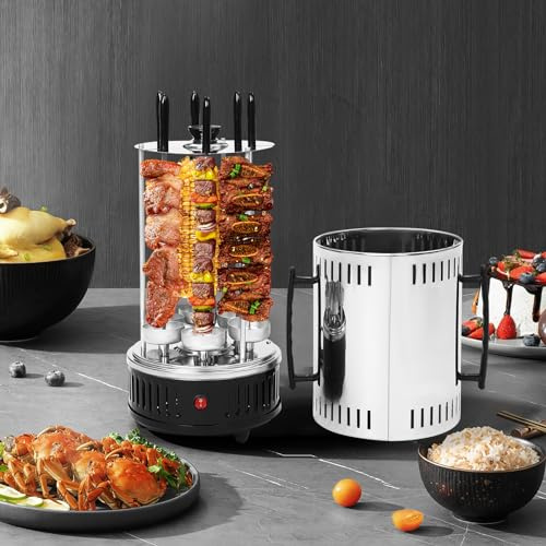 Mini donergrill för hemmet, elektrisk kebabmaskin, vertikal grill, grillspett i rostfritt stål, bordsgrill med 6 spikar