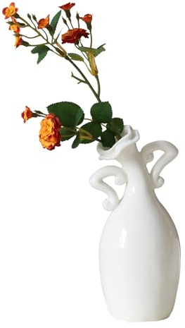 XMMEIMK Vase with Attitude, White Ceramic Small Neck Vases, Novel and Lovely Unique Shape Vase, 7inch Modern Home Decoration Vases, Can Be Used As A Decoration for Dining Table Bookcase and Desk
