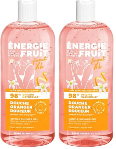 ENERGIE FRUIT | Gel Douche pH Neutre | Fleur d'Oranger & Huile de Lin BIO | Vegan | 500ml (Lot de 2)