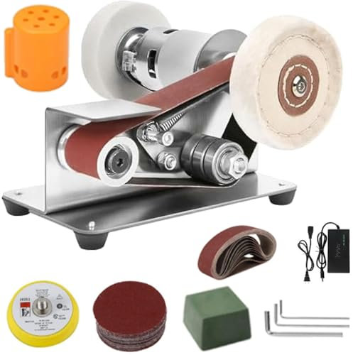 Kit levigatrice portatile, levigatrice a nastro elettrica, mini smerigliatrice da banco a 7 velocità, for lavorazione dei metalli, kit for la fabbricazione di coltelli, affilacoltelli, lavorazione del