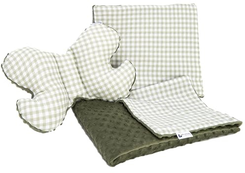 Medi Partners Coperta per Bambini set 3in1 100% cotone Coperta per gattonare Minky 55x75 + 35x30cm cuscino piatto e cuscino anti-shock Butterfly