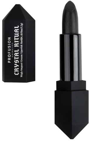 Profusion Cosmetics Crystal Ritual High Impact Black Lipstick, Rich Cream Formula, Intense Lip Color, Mystery Shade for Bold Lip Makeup