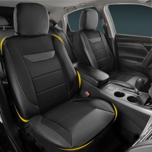 kingphenix 2 Pack Front Memory Foam Leather Car Seat Covers, Breathable 4D Mesh, Easy Install Automotive Seat Protectors, Airbag Compatible, Universal Fit for Cars, Trucks, Vans, SUV - Black