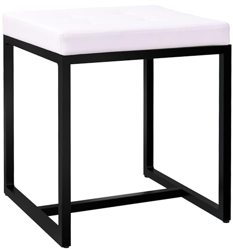 CLP Sitzhocker Barci I Moderner Hocker | Hochwertiger Polsterhocker mit schwarz pulverbeschichteten Eisengestell Farbe weiß Material Kunstleder
