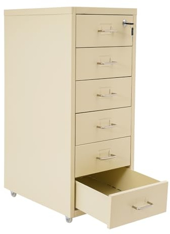 Arkivskåp, rullbehållare med 6 våningslådor, metallskåp, arkivskåp, kontorsskåp med hjul, förvaringsskåp för kontor, hem, 28 x 41 x 69 cm (beige)