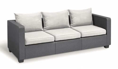 Allibert Salta 3-Sitzer Gartensofa | Anthrazit Rattan-Optik | Inkl. Polster | Wetterfest & UV-beständig | Komfortable Outdoor-Lounge