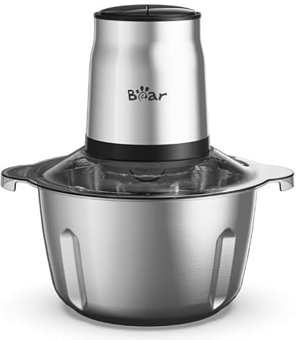 Bear Food Processor with 2 Bowls (1.8L+1.8L),500W Electric Food Chopper with 2 Sets of 304 Stainless Blades, 2 Speed Meat Grinder for Meat, Vegetables, Fruits and Nuts, BPA Free