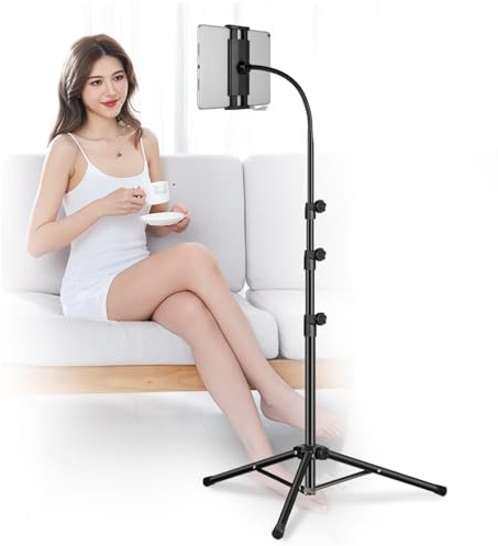 Awlbstruse iPad-Stativ, Schwanenhals, 165,1 cm, höhenverstellbarer Bodenständer mit 360° drehbarer iPad-Stativhalterung für iPhone, iPad Pro, Kindle und alle 4,5–12,9 Zoll Tablets und Handys