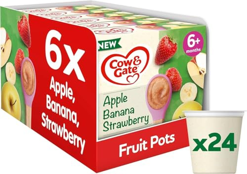Cow & Gate Apple Strawberry & Banana Baby Food Pots, 6+ Months, 24x100g | Ready to eat baby snack baby food meal