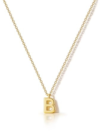 HANLI Initial Necklace Women Girls - 14k Gold Plated Dainty Letter Necklace Alphabet B Necklace Personalized Monogram Name Necklace Gold Birthday Gifts for Her Teenage Jewelry