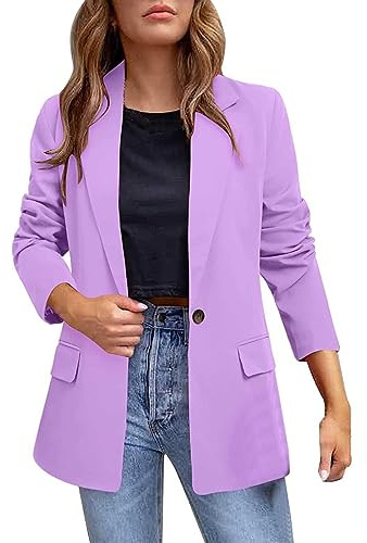 Veste ouverte sur le devant pour femme, col rabattable, décontracté, léger, vêtement d'extérieur à manches longues, blazer tendance à un bouton, sans poche, violet, XXL