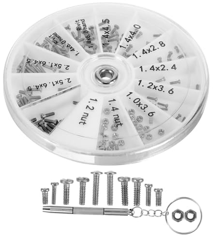 WOFASHPURET Kit di Riparazione per Occhiali Scatola Rotonda in Plastica per Occhiali 120 Viti e Cacciavite 12 Scomparti