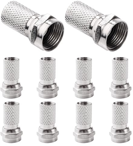 KUOQIY 10 Pezzi Connettori a Vite di Tipo F, Connettore F, Micro Vite/Twist On Antenna Cavo Coassiale RG6, per Cavo Coassiale Antenna TV Satellitare, Argento