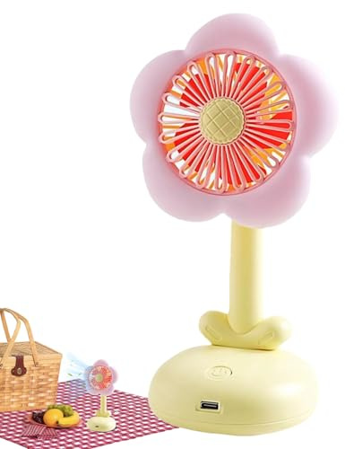Desk Fan for Office - Flower Small Desktop Fan Cooling,USB Rechargeable Gadgets with Night Light for Office Dorm Living Room Fishing Camping Travel Outdoor Birthday
