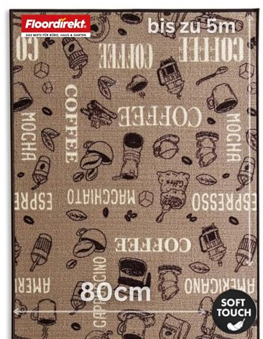 Floordirekt Küchenläufer mit Muster - maßgefertigter Feinschlingen Teppich Läufer für Küche, Flur & Wohnraum - (Coffee Braun, 80 x 500 cm)