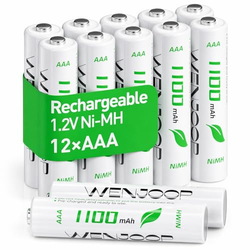 WENJOOP Rechargeable AAA Batteries 12 Pack, 1100mAh NiMH 1.2V, Up to 1200 Cycles, Low Self-Discharge Triple A Batteries for Remote Controls, Toys, Torches and Cordless Phones