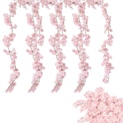 Foonary 4 ghirlande di fiori di ciliegio, 180 cm, rosa, fiori artificiali, fiori di ciliegio, decorazione per la primavera, matrimoni e interni, esterni, fiori di ciliegio
