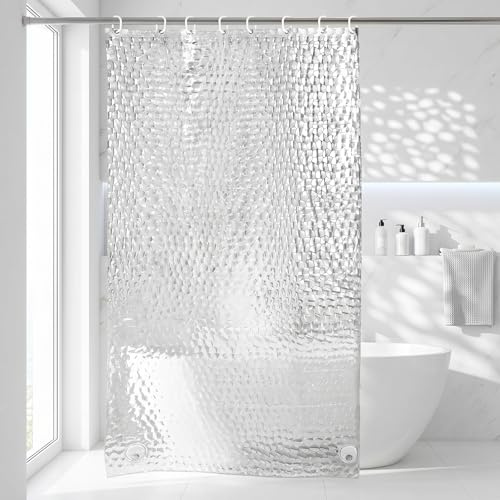 OTraki Tenda da doccia 120 x 200 cm con peso Bleiblock inferiore, 100% EVA, tenda da doccia impermeabile, trasparente, per bagno con 8 anelli per tenda da doccia e vasca da bagno