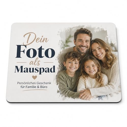 Personalisiertes Mauspad mit Foto 27x19 cm – Mousepad selbst gestalten mit Bild, Text oder Logo – rutschfeste Gummi-Unterseite, 3 mm dick, Geschenk für Büro, Homeoffice, Familie & Kollegen