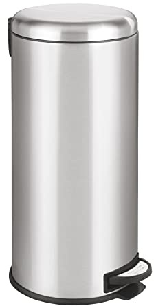 WENKO Poubelle à pédale Leman, Fermeture système Easy Close, Poubelle 30L, Acier INOX, 30,5 x 64 x 37,5 cm