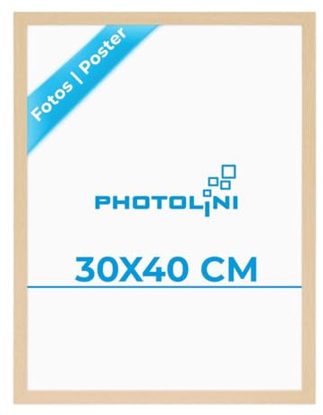 PHOTOLINI Bilderrahmen 30x40 Holz MDF Natur, Bilderrahmen 40x30 cm, Picture Frame mit bruchsicherem Acrylglas, Rahmen 30 x 40 zum Aufhängen, extra Zubehör - Rahmen 30x40 für Fotos & Poster