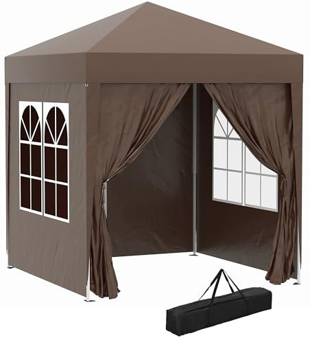 Outsunny Tonnelle de Jardin extérieure 2 x 2 m, tonnelle Pliante Pop-up, réglable en Hauteur, Protection UV, 4 côtés Amovibles, pour Camping, Festival, Plage, Sac de Transport, Chocolat