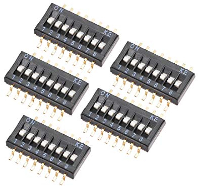 sourcing map 5 Pcs Black Surface Mounted Devices DIP Switch 1-8 Positions 1.27mm Pitch for Circuit Breadboards PCB