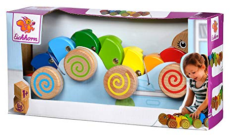 Eichhorn 100003447 - Nachziehtier Raupe mit Bewegung, 32 cm lang, Buchenholz