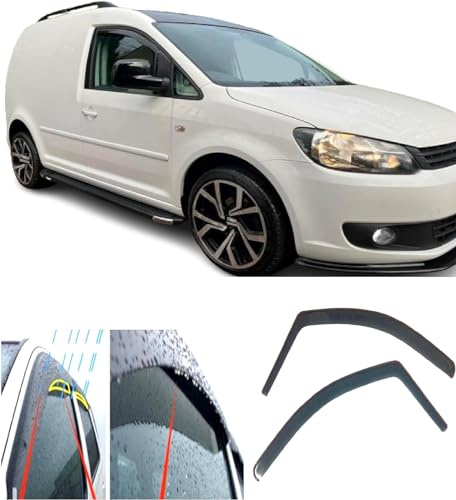 2x Windabweiser kompatibel mit V W Caddy 2003-2015 dunkel getöntes Premium Qualität Acrylglas PMMA Regenabweiser Abweiser