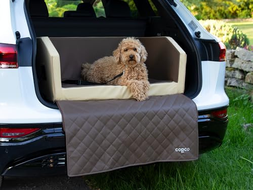 Hundebox Auto Kofferraumschutz Hund mit ladekantenschutz Kofferraum【Mit Tasche】 Kofferraum schutzmatte herausnehmbar - Hunde Autositz Wasserabweisend, hundetransportbox 100x70x38cm Mocca