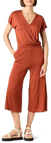 Amazon Essentials Women's Short-Sleeve Surplice Cropped Wide-Leg Jumpsuit with Elastic Waist